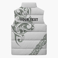 All White Maori Tribal Tattoo Personalised Sleeveless Puffer Jacket Moss Green Polynesian Style - Polynesian Pride
