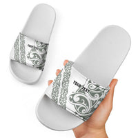 All White Maori Tribal Tattoo Personalised Slide Sandals Moss Green Polynesian Style - Polynesian Pride