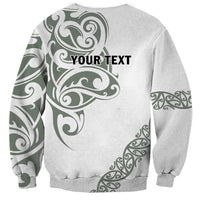 All White Maori Tribal Tattoo Personalised Sweatshirt Moss Green Polynesian Style - Polynesian Pride