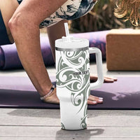 All White Maori Tribal Tattoo Personalised Tumbler With Handle Moss Green Polynesian Style - Polynesian Pride