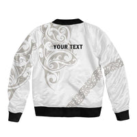 All White Maori Tribal Tattoo Personalised Bomber Jacket Stone Gray Polynesian Style - Polynesian Pride
