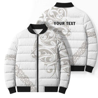 All White Maori Tribal Tattoo Personalised Bomber Puffer Jacket Stone Gray Polynesian Style - Polynesian Pride