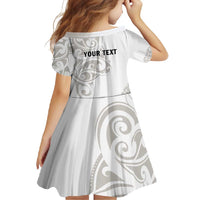 All White Maori Tribal Tattoo Personalised Family Matching Short Sleeve Bodycon Dress and Hawaiian Shirt Stone Gray Polynesian Style - Polynesian Pride