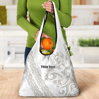 All White Maori Tribal Tattoo Personalised Grocery Bag Stone Gray Polynesian Style - Polynesian Pride
