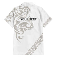 All White Maori Tribal Tattoo Personalised Hawaiian Shirt Stone Gray Polynesian Style - Polynesian Pride