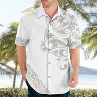 All White Maori Tribal Tattoo Personalised Hawaiian Shirt Stone Gray Polynesian Style - Polynesian Pride