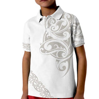 All White Maori Tribal Tattoo Personalised Kid Polo Shirt Stone Gray Polynesian Style LT9 Kid Gray - Polynesian Pride
