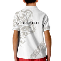 All White Maori Tribal Tattoo Personalised Kid Polo Shirt Stone Gray Polynesian Style LT9 - Polynesian Pride