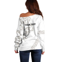 All White Maori Tribal Tattoo Personalised Off Shoulder Sweater Stone Gray Polynesian Style - Polynesian Pride