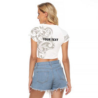 All White Maori Tribal Tattoo Personalised Raglan Cropped T Shirt Stone Gray Polynesian Style - Polynesian Pride
