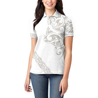 All White Maori Tribal Tattoo Personalised Women Polo Shirt Stone Gray Polynesian Style - Polynesian Pride