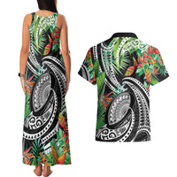 Polynesian Pacific Rugby Tribal Couples Matching Tank Maxi Dress and Hawaiian Shirt Tropical Vibe