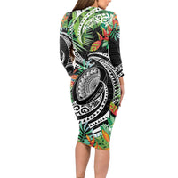 Polynesian Pacific Rugby Tribal Long Sleeve Bodycon Dress Tropical Vibe