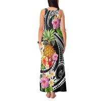 Hau'oli Makahiki Hou Tank Maxi Dress Aloha Pineapple Tropical Vibe LT9 - Polynesian Pride