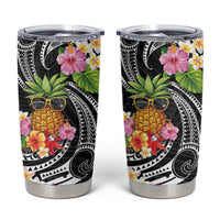 Hau'oli Makahiki Hou Tumbler Cup Aloha Pineapple Tropical Vibe LT9 Black - Polynesian Pride