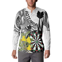 Personalised New Zealand Darts Button Sweatshirt Kowhai Floral with Maori Tattoo LT9 - Polynesian Pride