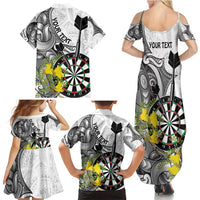 Personalised New Zealand Darts Family Matching Summer Maxi Dress and Hawaiian Shirt Kowhai Floral with Maori Tattoo