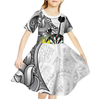 Personalised New Zealand Darts Kid Short Sleeve Dress Kowhai Floral with Maori Tattoo