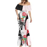 Custom Fiji England Rugby Mermaid Dress Tapa Pattern and Rose Flower World Cup 2023 LT9 - Polynesian Pride