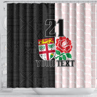 Custom Fiji England Rugby Shower Curtain Tapa Pattern and Rose Flower World Cup 2023 LT9 - Polynesian Pride