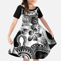 Aloha Black Tribal Honu Tattoo Family Matching Long Sleeve Bodycon Dress and Hawaiian Shirt