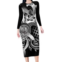 Aloha Black Tribal Honu Tattoo Long Sleeve Bodycon Dress LT9 Long Dress Black - Polynesian Pride