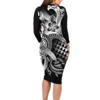 Aloha Black Tribal Honu Tattoo Long Sleeve Bodycon Dress LT9 - Polynesian Pride