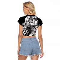 Aloha Black Tribal Honu Tattoo Raglan Cropped T Shirt
