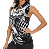 Aloha Black Tribal Honu Tattoo Women Sleeveless Polo Shirt