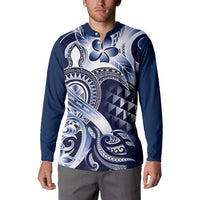 Aloha Blue Tribal Honu Tattoo Button Sweatshirt