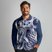 Aloha Blue Tribal Honu Tattoo Long Sleeve Polo Shirt