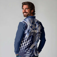 Aloha Blue Tribal Honu Tattoo Long Sleeve Polo Shirt