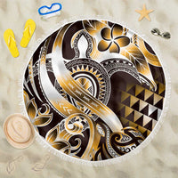 Aloha Gold Tribal Honu Tattoo Beach Blanket LT9 One Size 150cm Gold - Polynesian Pride