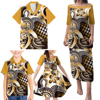 Aloha Gold Tribal Honu Tattoo Family Matching Puletasi and Hawaiian Shirt