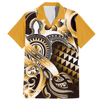 Aloha Gold Tribal Honu Tattoo Family Matching Short Sleeve Bodycon Dress and Hawaiian Shirt