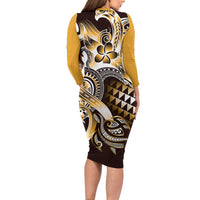 Aloha Gold Tribal Honu Tattoo Long Sleeve Bodycon Dress LT9 - Polynesian Pride