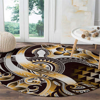 Aloha Gold Tribal Honu Tattoo Round Carpet
