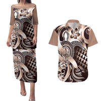 Aloha Mocha Mousse Tribal Honu Tattoo Couples Matching Puletasi and Hawaiian Shirt LT9 Mocha Mousse - Polynesian Pride