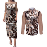 Aloha Mocha Mousse Tribal Honu Tattoo Couples Matching Puletasi and Long Sleeve Button Shirt LT9 Mocha Mousse - Polynesian Pride