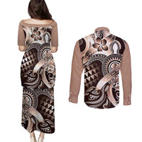 Aloha Mocha Mousse Tribal Honu Tattoo Couples Matching Puletasi and Long Sleeve Button Shirt LT9 - Polynesian Pride