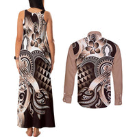 Aloha Mocha Mousse Tribal Honu Tattoo Couples Matching Tank Maxi Dress and Long Sleeve Button Shirt LT9 - Polynesian Pride