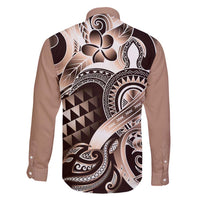 Aloha Mocha Mousse Tribal Honu Tattoo Family Matching Long Sleeve Bodycon Dress and Hawaiian Shirt