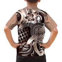 Aloha Mocha Mousse Tribal Honu Tattoo Family Matching Short Sleeve Bodycon Dress and Hawaiian Shirt