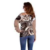 Aloha Mocha Mousse Tribal Honu Tattoo Off Shoulder Sweater