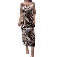 Aloha Mocha Mousse Tribal Honu Tattoo Puletasi LT9 Long Dress Mocha Mousse - Polynesian Pride