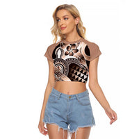 Aloha Mocha Mousse Tribal Honu Tattoo Raglan Cropped T Shirt LT9 Female Mocha Mousse - Polynesian Pride