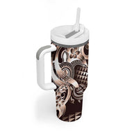 Aloha Mocha Mousse Tribal Honu Tattoo Tumbler With Handle LT9 - Polynesian Pride