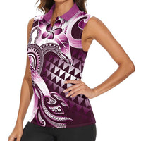 Aloha Pink Tribal Honu Tattoo Women Sleeveless Polo Shirt