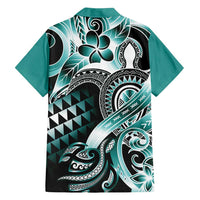 Aloha Turquoise Tribal Honu Tattoo Family Matching Long Sleeve Bodycon Dress and Hawaiian Shirt