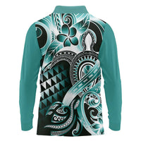 Aloha Turquoise Tribal Honu Tattoo Long Sleeve Polo Shirt